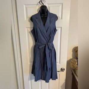 Anne Klein blue wrap dress with self tie belt.  V neck with collar.